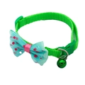 Adjustable green pet collar with blue polka dot bow and matching bell for small cats - Green