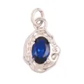 Micro-set silver-plated copper charm with oval sapphire-blue zircon and wavy design - L229092-Blue White Gold