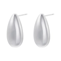 Macro shot of polished silver teardrop earrings with a smooth minimalist mirror finish - VE1075 White Gold 1 Pair (Glossy Teardrop)