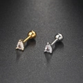 Macro detail of pear-shaped cubic zirconia stud earrings with screw ball backings - Water Drop Zircon