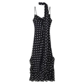 Zwarte polkadot jurk met ruches en bijpassende halter sjaal decoratie voor dames - S / Zwarte Polkadot
