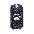 Rectangle dog tag with silver paw print and glittery black finish for pet collar - Glitter Black