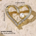Spilla cuore dorata con motivo spiga di grano, zirconi e dettaglio perla bianca - Stile Perla Cuore Vuoto Oro