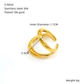 18k gold plated stainless steel fan-shaped ring with cat eye stone in double-layer design - Streamlined Double Layer Open Style (SR434G)