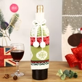 Knitted Christmas wine bottle cover with red, green, and white festive tree patterns - Christmas Tree