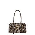 French retro leopard print shoulder bag with heart rivet pendant on white background - Yellow Leopard