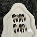Gothic stiletto press-on nails with black ink gradient and silver cross charms - Extra Small (XS)