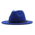 Classic royal blue wool fedora hat with black leather belt and silver metal buckle - M / Sapphire Blue