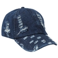Verwaschene dunkelblaue Jeans-Baseballkappe mit Vintage-Löchern und Retro-Streetstyle - Einheitsgröße / Marineblau
