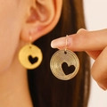 Elegant gold geometric earrings featuring hollow heart and round dangling design - Antique Gold (N-384)