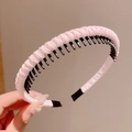 Diadema de tela rosa trenzada con dientes antideslizantes para niñas - Rosa