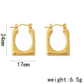 Fashionable 18K gold-plated stainless steel rectangular earrings with sunburst texture - EH-006 / Gold