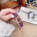Women's vintage rectangular gold watch with wine red leather strap and red dial - Gold/Wine Red (Rectangular Matidi Style)