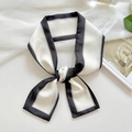 Elegant black and white contrast narrow silk scarf with classic border stripe design - Black Border Beige