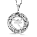 Silver stainless steel dragonfly pendant necklace with crystal encrusted ring - Steel Color Hollow Dragonfly Double Row Rhinestone Pendant (KP44011-K)