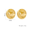 Gold-plated C-shape sunflower earrings with hammered texture and pearl studs, 31x29mm size - 1251 Gold-Textured Round Ball Studs