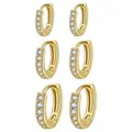 Three-piece set of gold plated stainless steel hoop earrings with clear zircon stones - Inner Diameter 10mm / Gold
