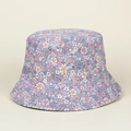 Detail view of purple floral bucket hat featuring colorful small flower patterns and texture - M (56-58cm) / Purple