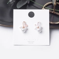 Rose gold heart-shaped earrings with pearl cluster Mickey silhouette on card - E1923-1-Mickey Shape Silhouette Pearl Studs