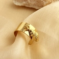 18K gold plated stainless steel wide ring featuring a 3D charm on satin fabric - Conch Pendant / Gold
