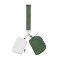 Olive green and white nylon wristlet pouch set with durable double zipper pockets - White/Bean Green