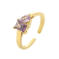 Golden open titanium steel ring featuring pear and square cut purple zircon stones - Open Size 7 / February