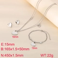 Three-piece silver 18K stainless steel jewelry set with heart charms and dimensions - Steel Color (KS222232-Z)