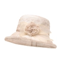 Foldable mesh sun hat for women in elegant beige with chiffon flower and leaf pattern - M (56-58cm) / Beige