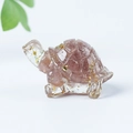 Cute crystal turtle figurine with pink and gold foil flakes for desk decoration - 20 Strawberry Quartz + Gold Foil