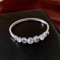 Silver teardrop open cuff bracelet with seven round white cubic zirconia stones - Silver Prong Inlaid Seven Round Crystals Style (57#)