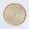 Round champagne gold woven placemat featuring dense decorative fringe for dining tables - Gold Metallic Silk Tassel Round