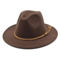 Close-up of brown wool fedora hat featuring a stylish braided band and fringe tassel - M (56-58cm) / Coffee