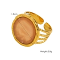 Gouden meerlaagse open ring met roze steen en gedraaide textuur voor dames - Zonnesteen