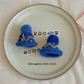 Miniature blue knitted Christmas hat with yellow waves and fluffy pompom for DIY crafts - Mini Hat - Style D (Wavy Pattern) / 1 Piece