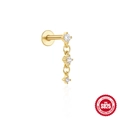 Clou d'oreille labret en argent S925 doré avec trois oxydes de zirconium verticaux - #1 Style - Pièce Unique / Doré