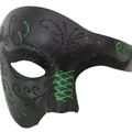 Phantom of the opera half face mask in matte black with green glitter accents - Two-tone Green