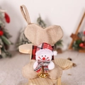 Burlap bone-shaped Christmas stocking with red plaid band and 3D snowman doll - Bone Shape / Linen Snowman