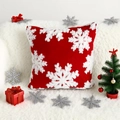 Red plush pillow cover with white snowflake pattern and festive Christmas decorations - 18x18 Inch / Red Large Snowflake