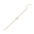 Elegante pulsera corazón de acero inoxidable dorado con nácar blanco y cadena de circón - Estilo Corazón / Dorado