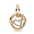 Golden S925 sterling silver hollow zodiac charm with sparkling star zircon and crystals - Capricorn