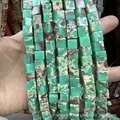Perles en pierre naturelle carrées aux textures vertes et rouges pour bijoux DIY - 4x4mm (Environ 38cm Fil) / Pierre Impériale Foncée