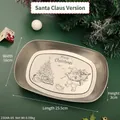 Silver rectangle Christmas tin tray with Santa Claus and festive tree pattern - Santa Claus Christmas Style