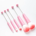 5-piece pink beaded DIY makeup brush set with soft gradient synthetic bristles - Pink Handle
