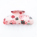 Pince à cheveux rose de Noël avec motifs festifs d'élan et de cadeaux sur fond blanc - Rose