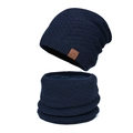 Set berretto in maglia e scaldacollo blu scuro con fodera in pile termico caldo - Blu Notte