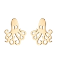 Detailed view of polished golden octopus stud earrings with intricate metallic texture - Octopus / Gold