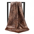 Silky satin square headscarf featuring a classic gold and black leopard print pattern - Leopard Coffee