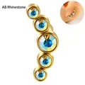 Gold-plated ear crawler with five gradient AB crystals on a polished curved stud - Gold - AB Zircon Curved