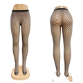 Détail du collant gris avec motif à chevrons en V et effet amincissant visuel - Taille Unique (45-80kg) / Filet en V à Motif Épi de Blé Gris