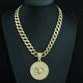 Gold plated Aries zodiac cuban link necklace featuring iced-out rhinestones - Aries with 18inch Cuban Chain / Gold
